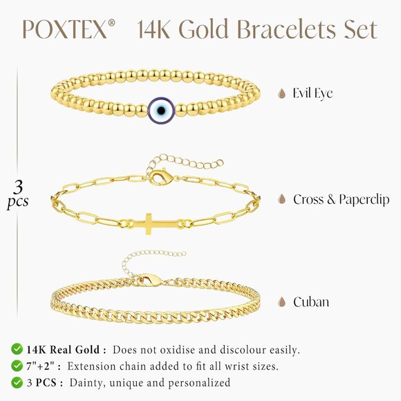 Gold-Style 15 Dainty Stack Cuban Cross, Rope Bracelets Jewelry Gifts for Women - Picture 5 of 7